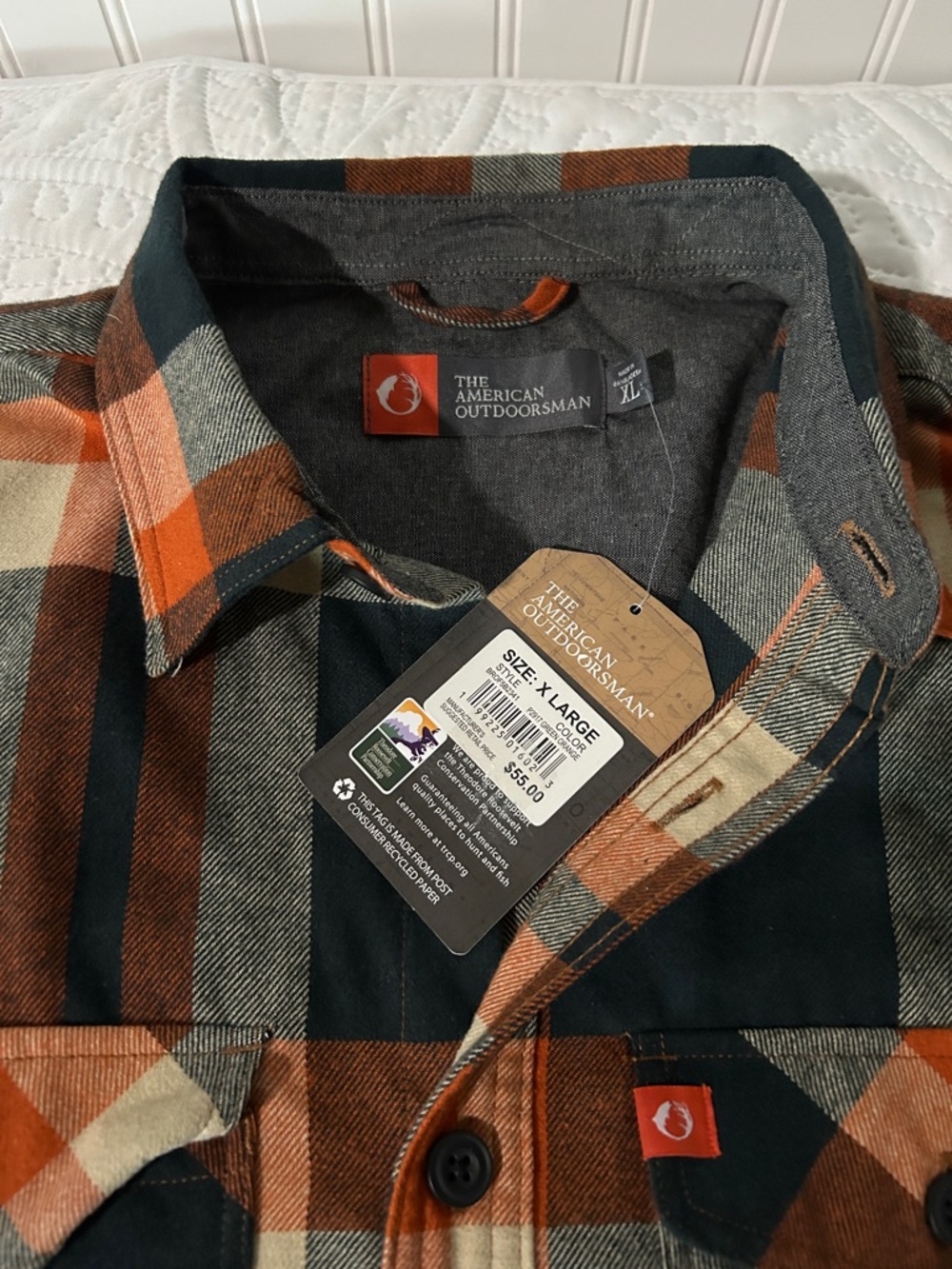 Men's Plaid Button-Up Shirt - Orange, Teal  & Cream Sz: XL - Picture 3 of 4